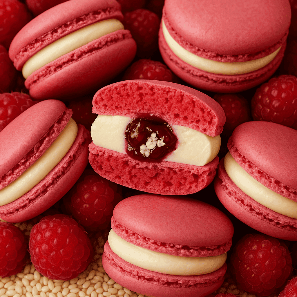 Raspberry & Sesame macaron