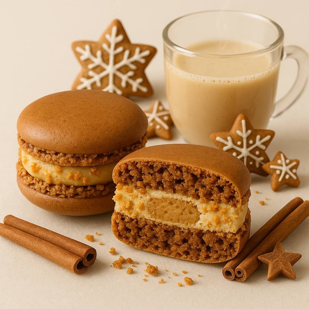 Christmas gingerbread macaron with soft holiday cake center