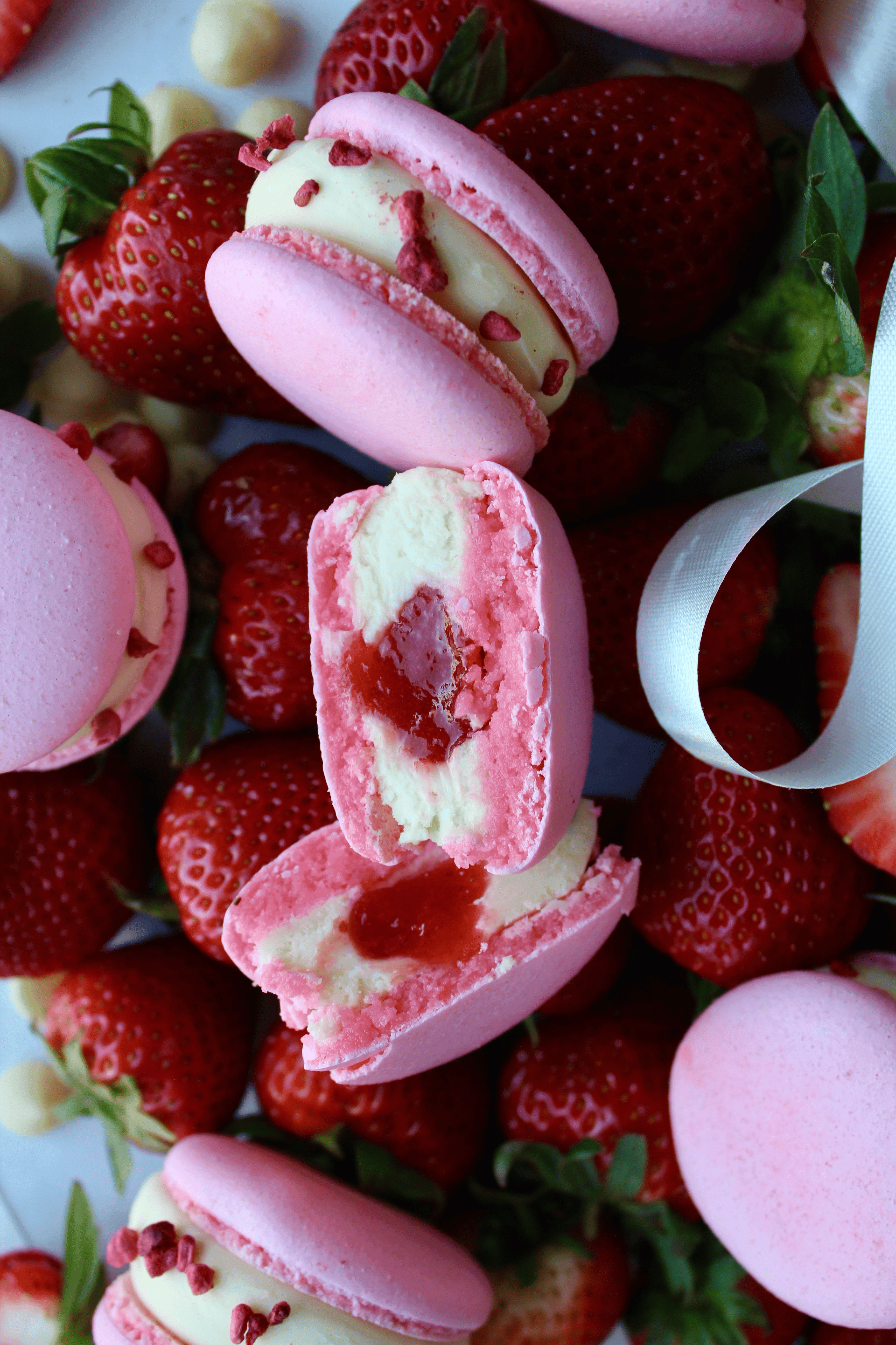 Strawberries & Cream  macaron - Premium handcrafted Calgary dessert view 3